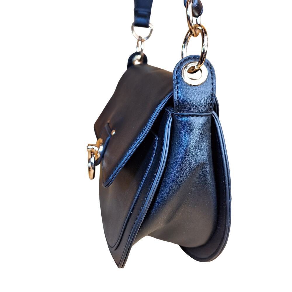 Badgley Mischka shoulder strap saddle bag faux leather black o ring trendy purse - Picture 6 of 7